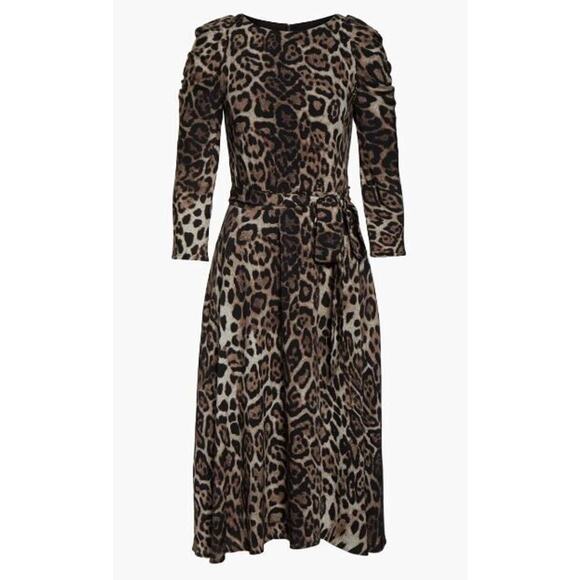 Eliza J Women's Leopard Print Long Sleeve Midi Dress in Brown Size 4 MSRP $158 - Picture 5 of 7